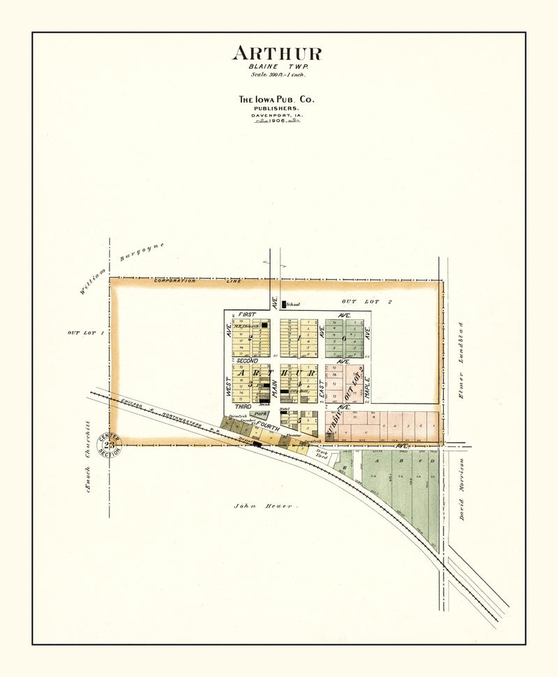 Size comparison using Vintage Map of Arthur, Iowa 1906