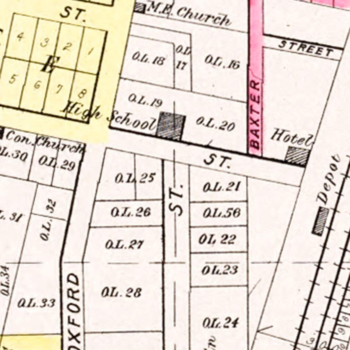 Restored historic details from the 1906 city map of Wautoma, Wisconsin