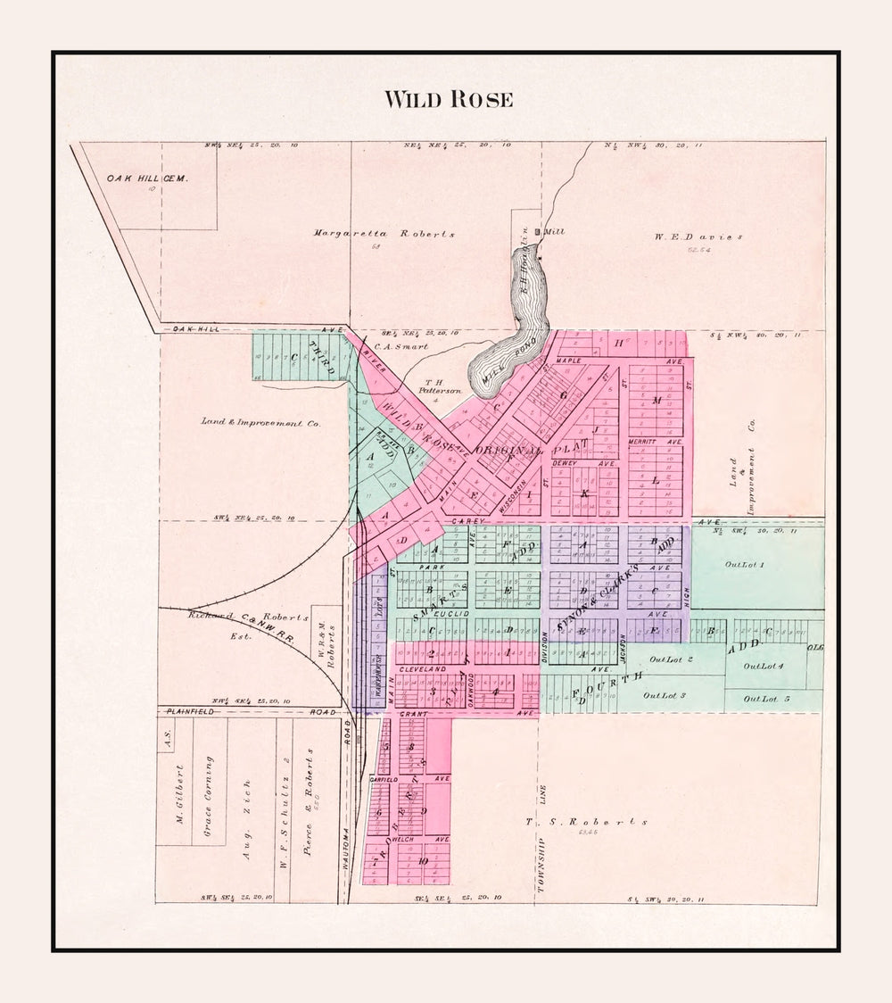 Vintage Map of Wild Rose, Wisconsin 1906 print style example