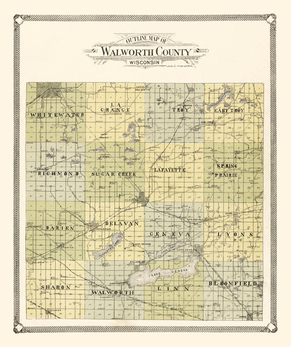Vintage Map of Walworth County, Wisconsin 1907 print style example