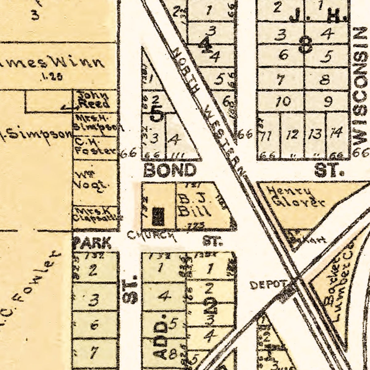 Restored historic details from the 1907 city map of Genoa, Wisconsin