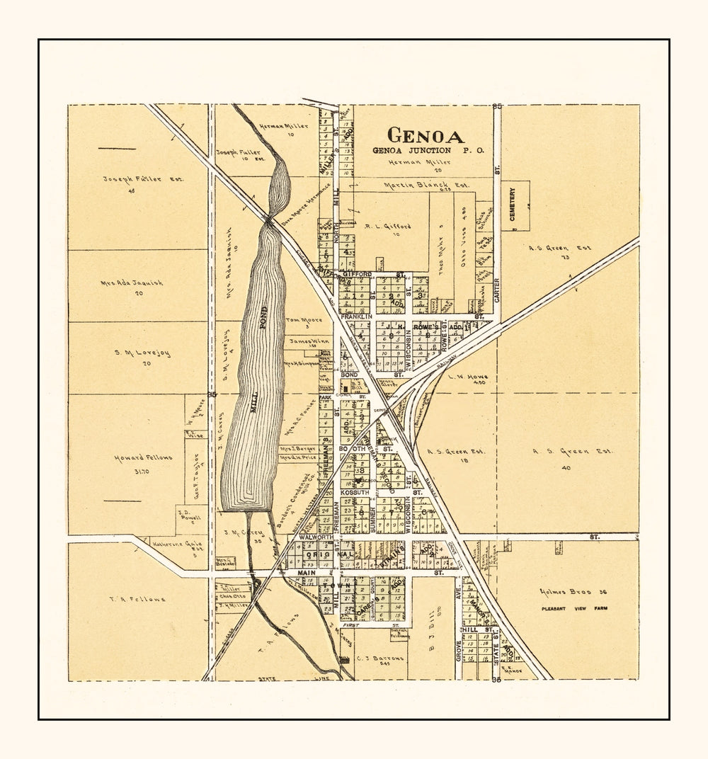 Vintage Map of Genoa, Wisconsin 1907 print style example