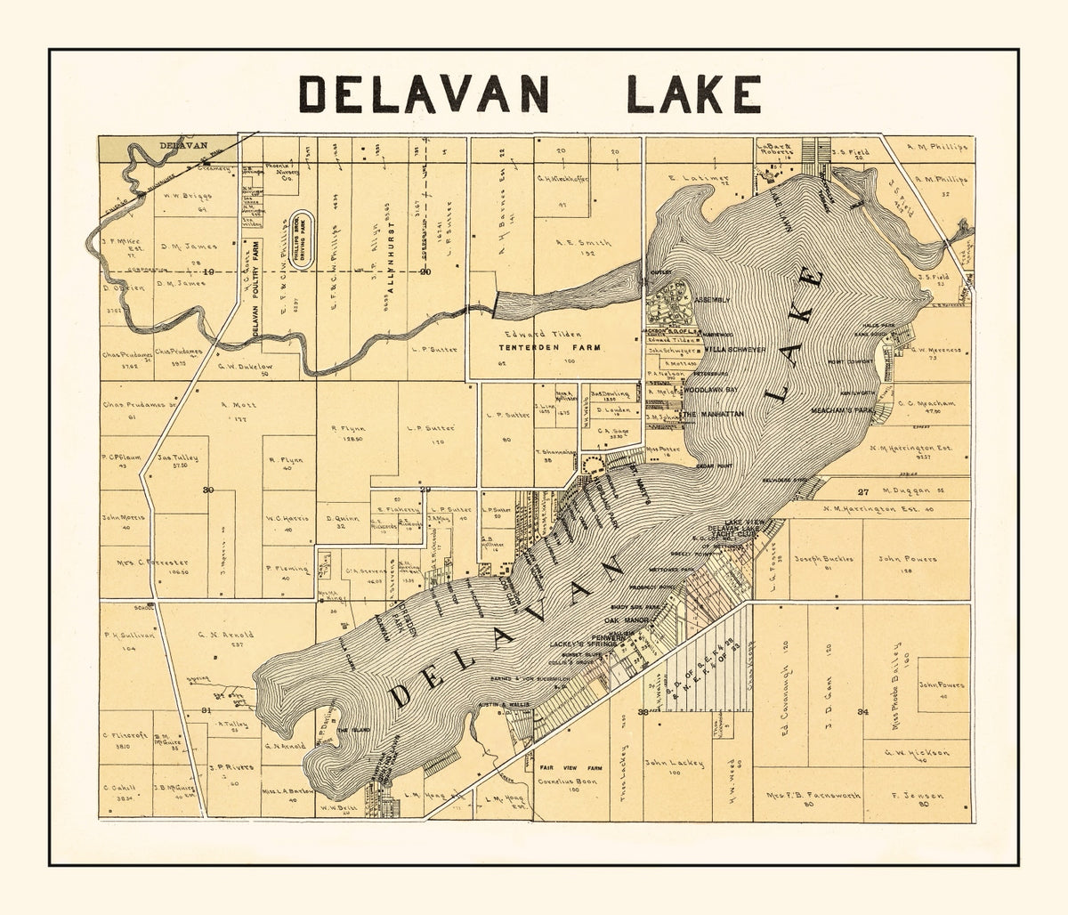 Preview of Vintage Map of Delavan Lake, Wisconsin 1907