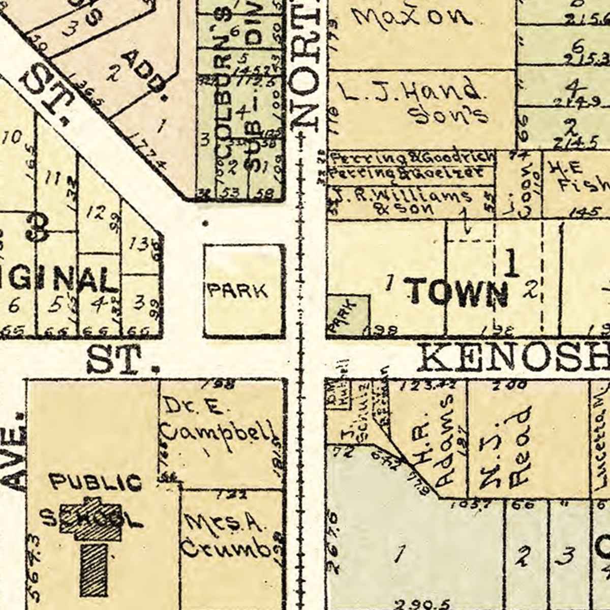 Restored historic details from the 1907 city map of Walworth, Wisconsin