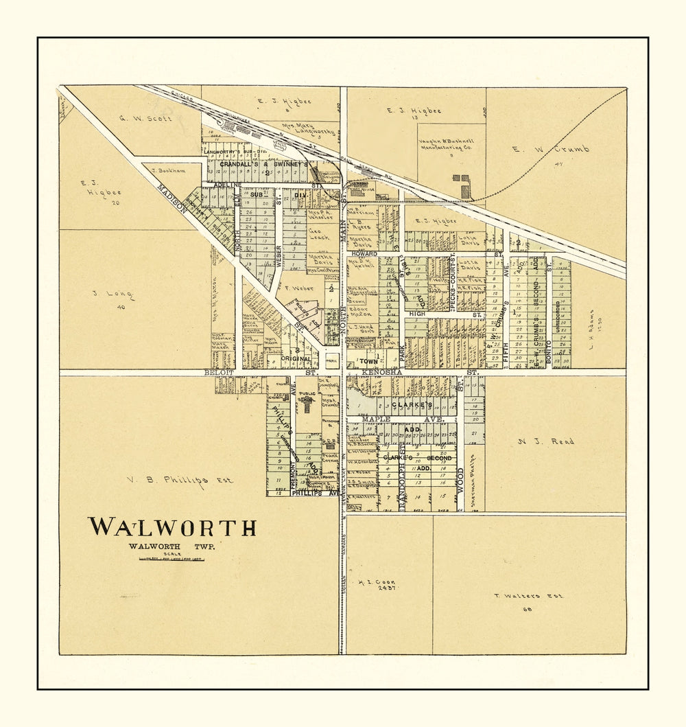 Vintage Map of Walworth, Wisconsin 1907 print style example
