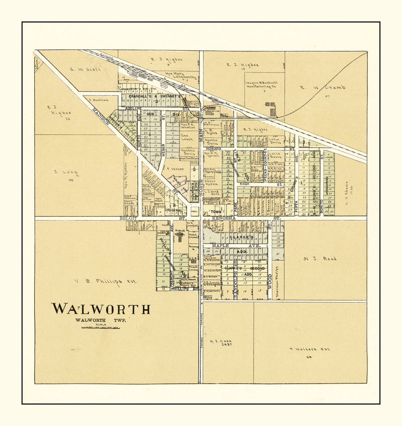 Size comparison using Vintage Map of Walworth, Wisconsin 1907