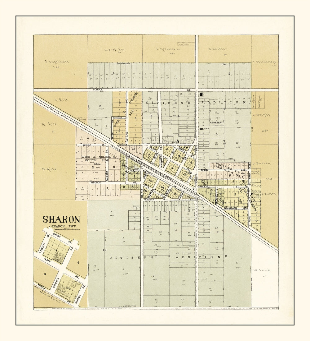 Vintage Map of Sharon, Wisconsin 1907 print style example