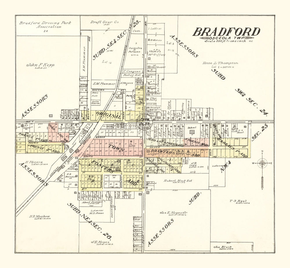 Vintage Map of Bradford, Illinois 1907 print style example