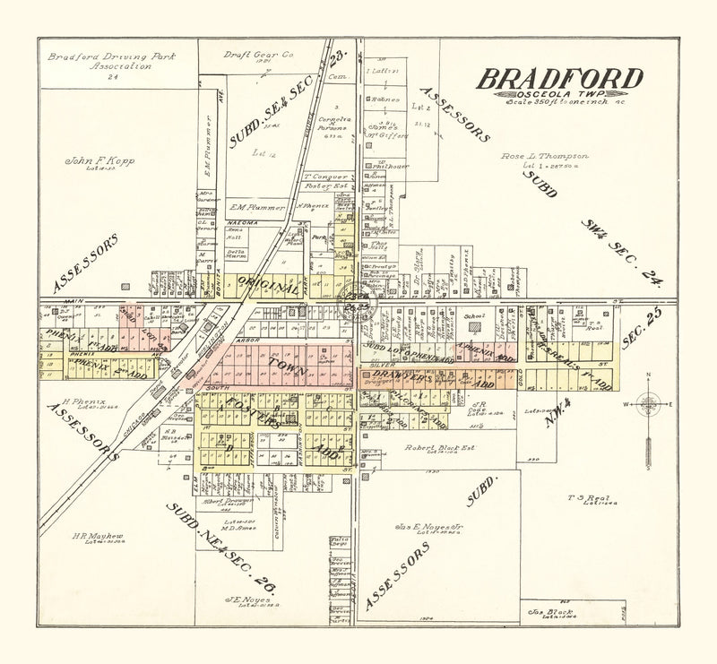 Size comparison using Vintage Map of Bradford, Illinois 1907