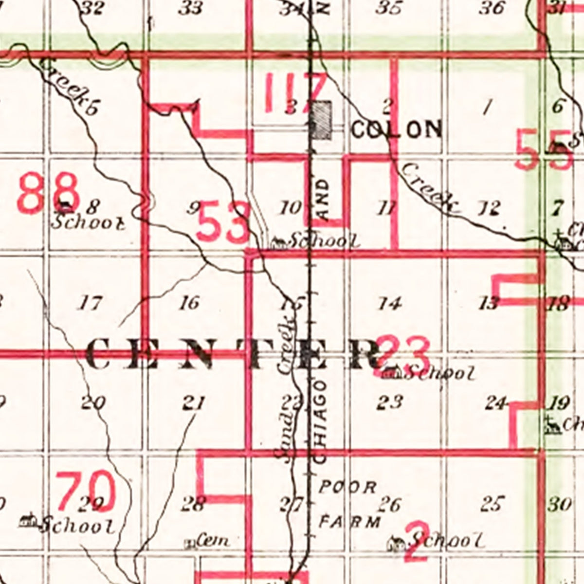 Restored historic details from the 1907 county map of Saunders County, Nebraska
