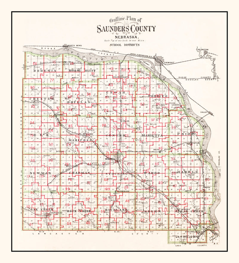 Size comparison using Vintage Map of Saunders County, Nebraska 1907