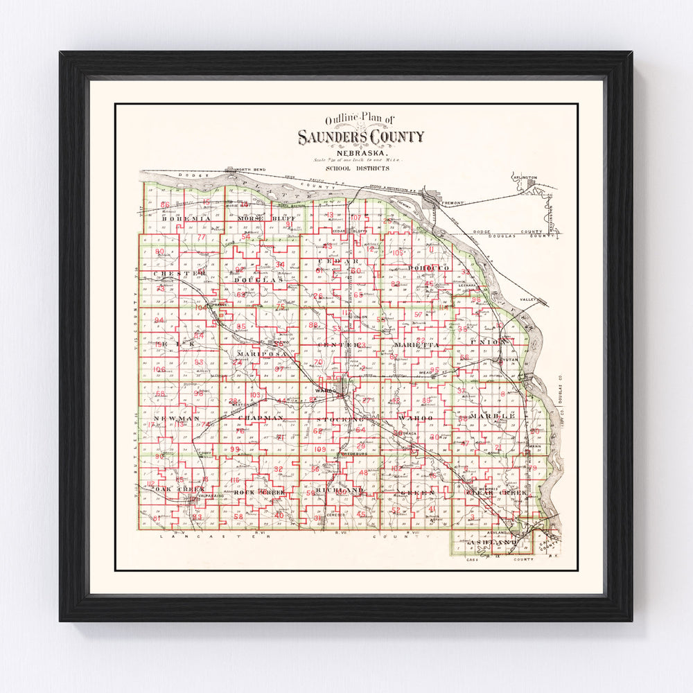 Saunders County Vintage Map 1907