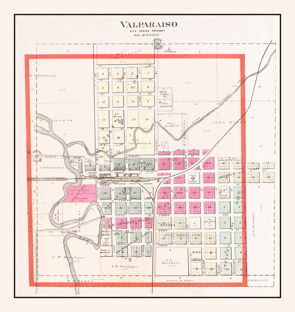 Vintage Map of Valparaiso, Nebraska 1907 print style example