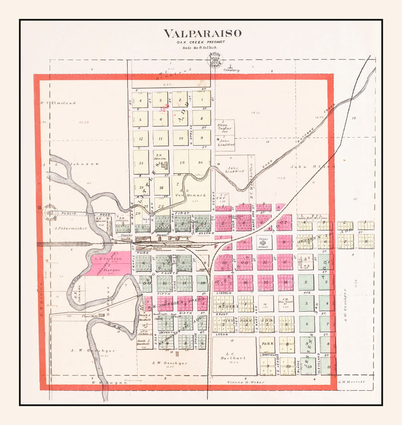 Size comparison using Vintage Map of Valparaiso, Nebraska 1907