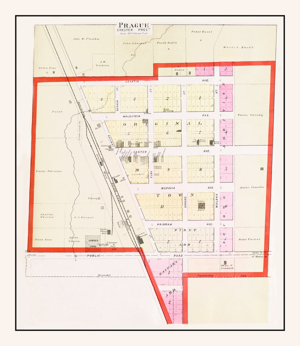 Preview of Vintage Map of Prague, Nebraska 1907