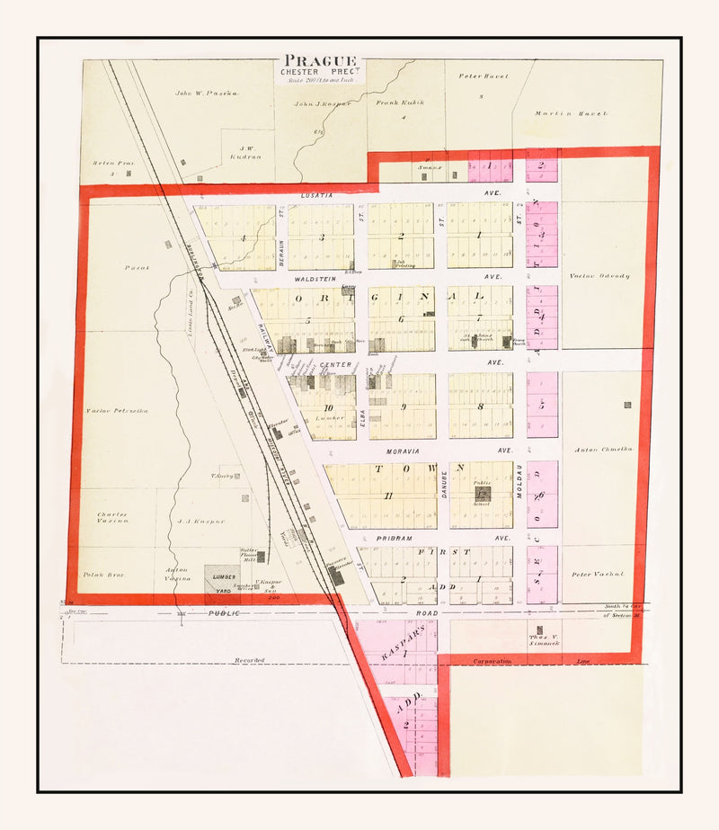 Size comparison using Vintage Map of Prague, Nebraska 1907