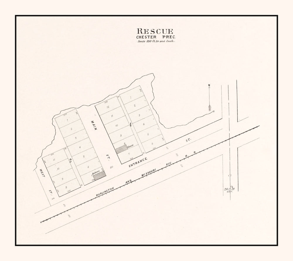 Vintage Map of Rescue, Nebraska 1907 print style example