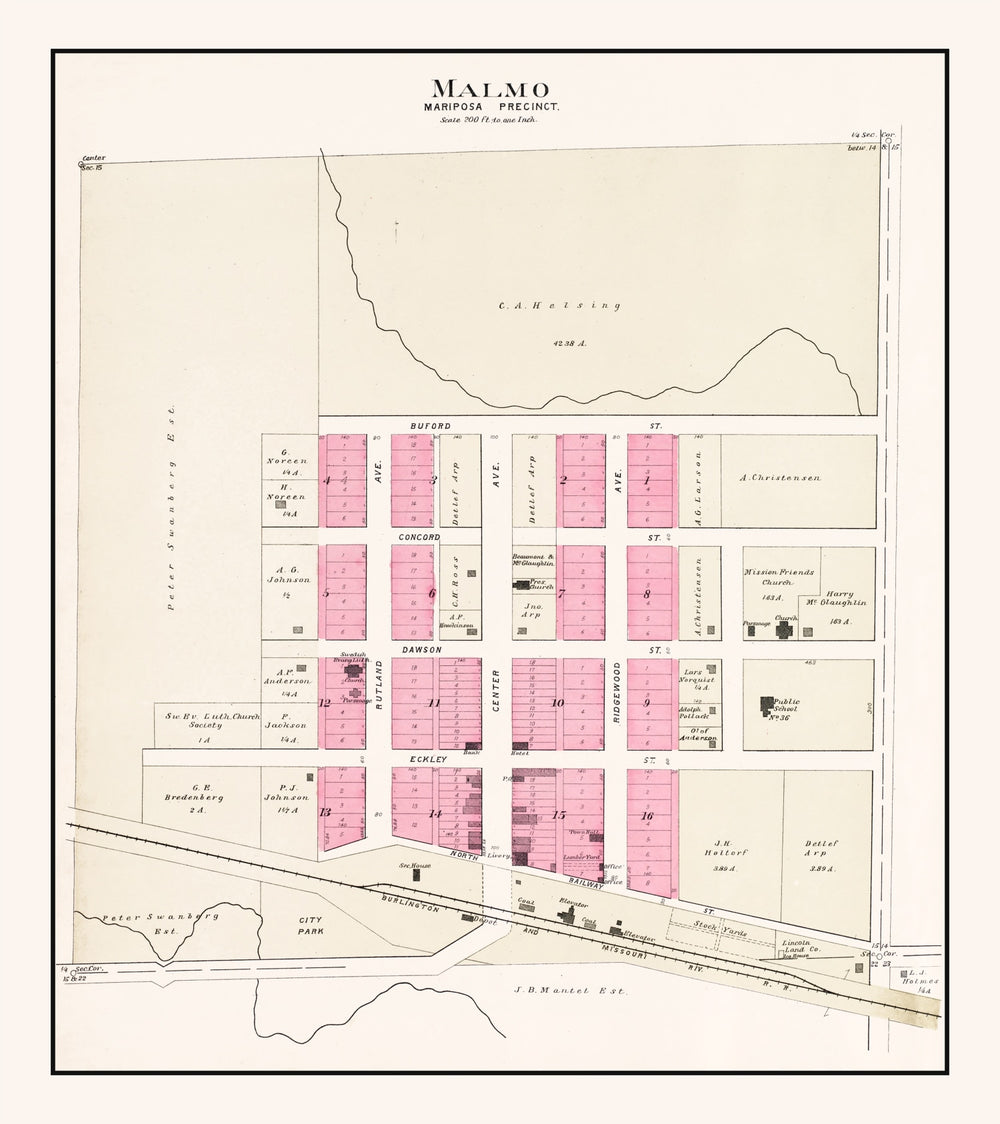 Vintage Map of Malmo, Nebraska 1907 print style example