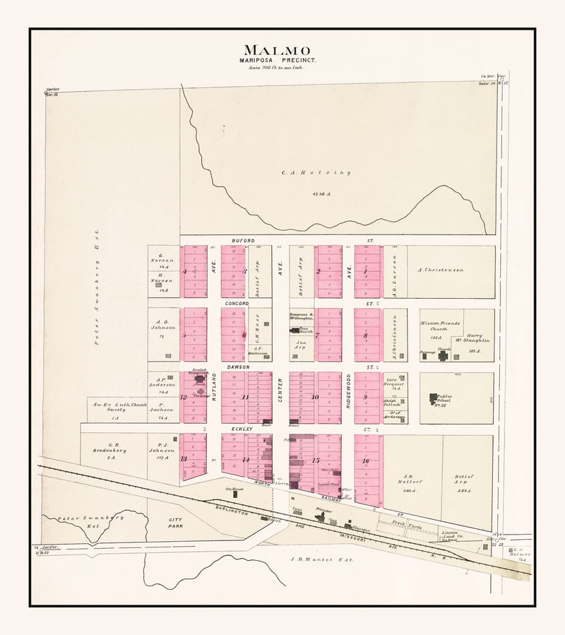 Size comparison using Vintage Map of Malmo, Nebraska 1907