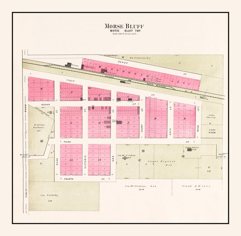 Vintage Map of Morse Bluff, Nebraska 1907 print style example