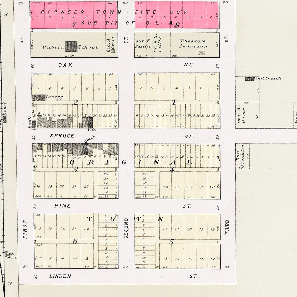 Restored historic details from the 1907 city map of Colon, Nebraska