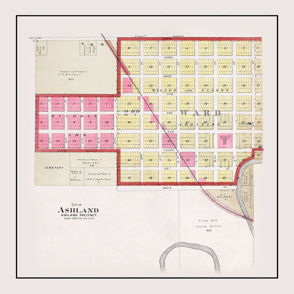 Vintage Map of Ashland, Nebraska 1907 print style example