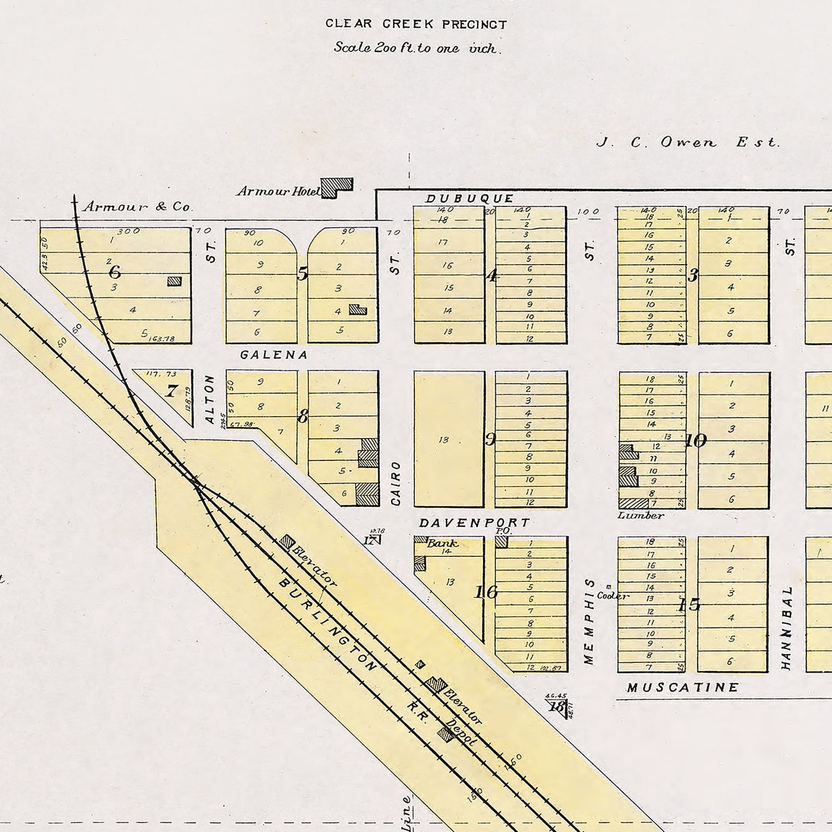 Restored historic details from the 1907 city map of Memphis, Nebraska