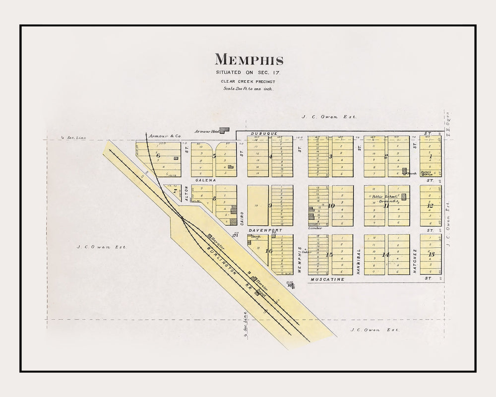 Vintage Map of Memphis, Nebraska 1907 print style example