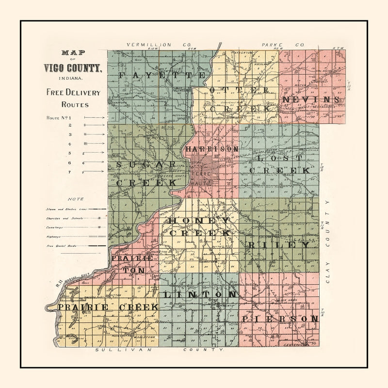 Size comparison using Vintage Map of Vigo County, Indiana 1907