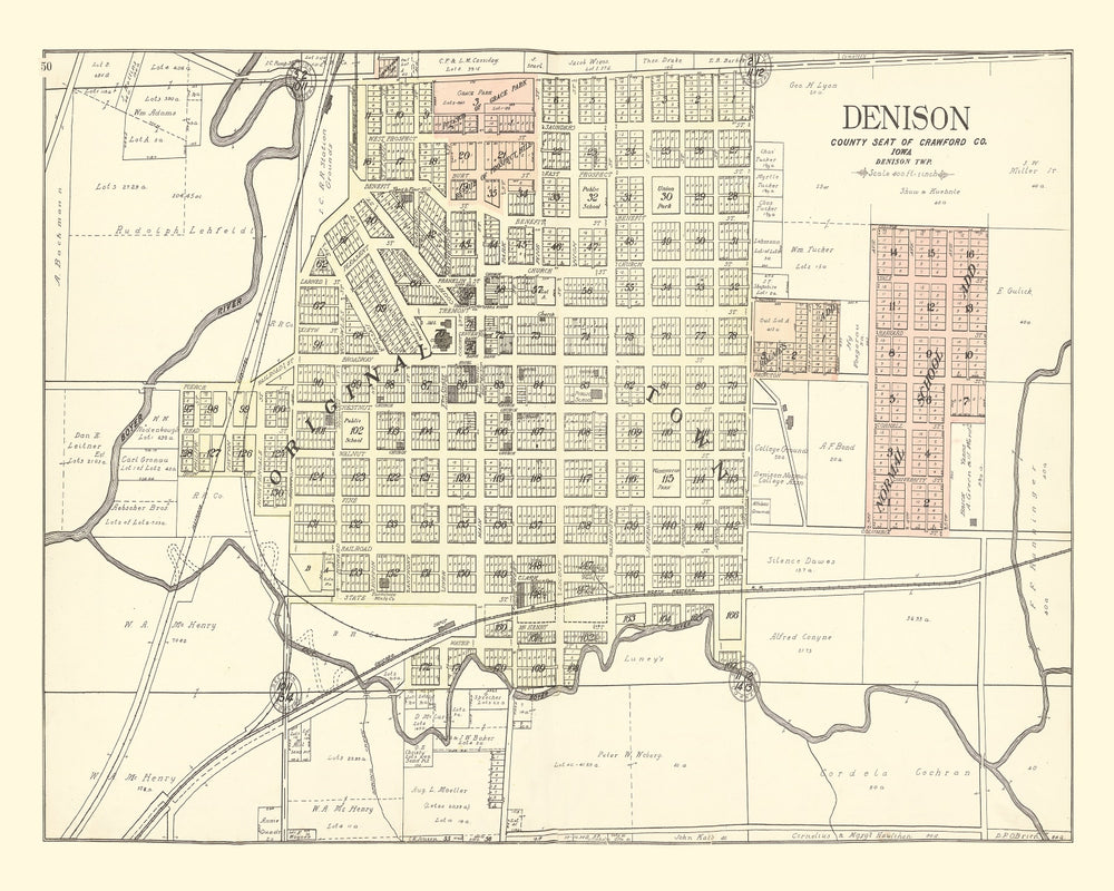 Vintage Map of Denison, Iowa 1908 print style example