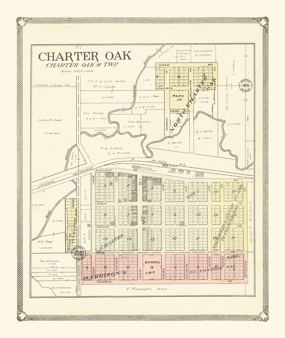 Vintage Map of Charter Oak, Iowa 1908 print style example