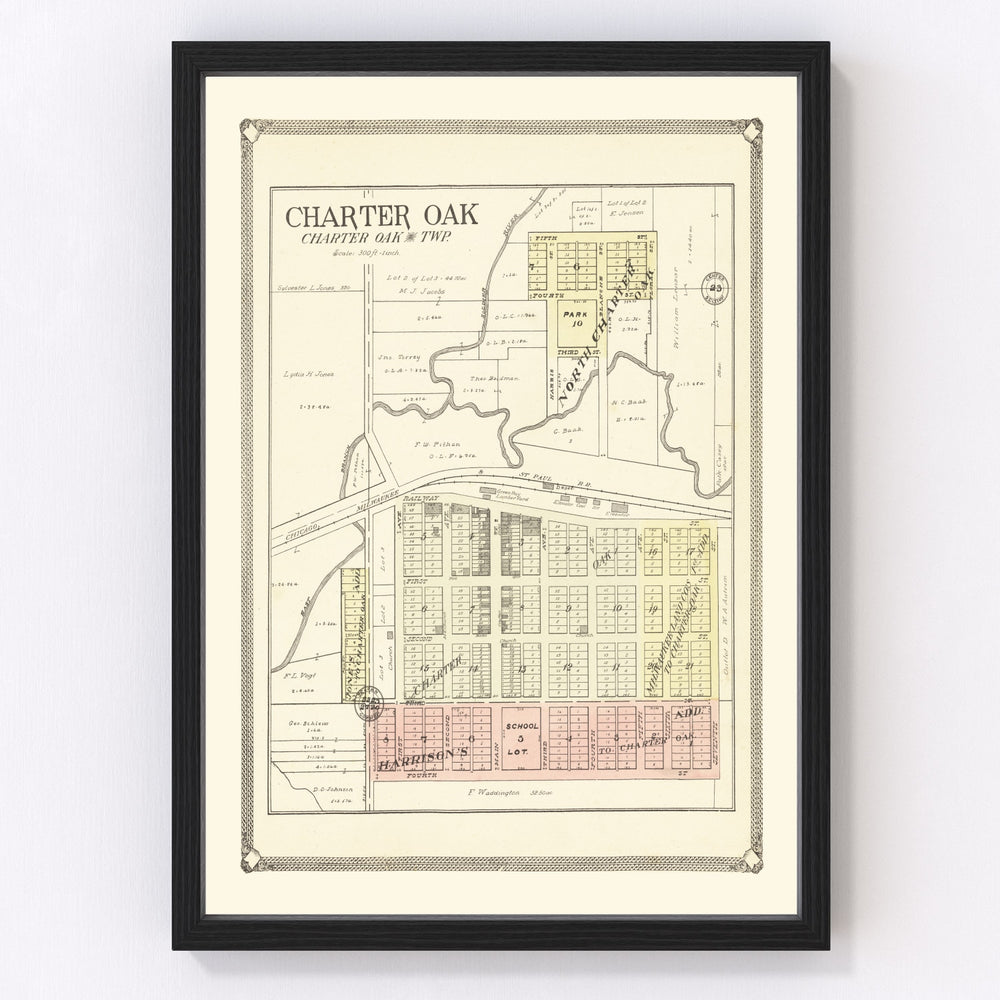 Charter Oak Vintage Map 1908