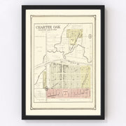 Charter Oak Vintage Map 1908