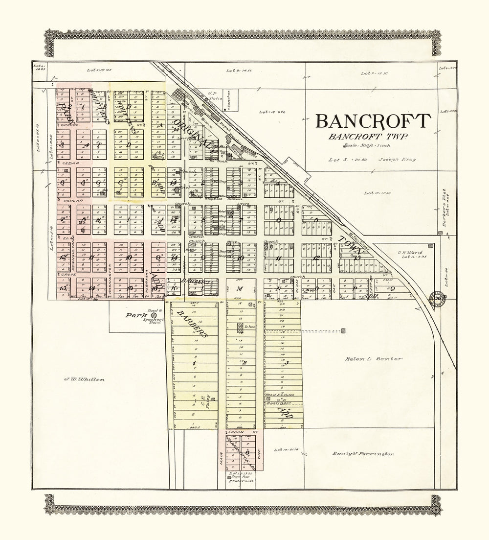 Vintage Map of Bancroft, Nebraska 1908 print style example