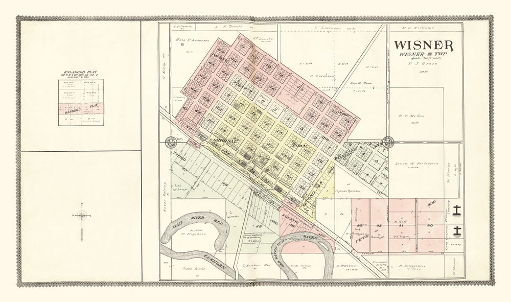 Vintage Map of Wisner, Nebraska 1908 print style example