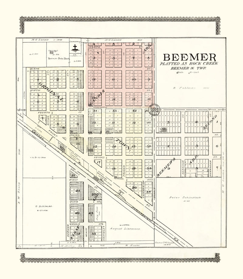 Size comparison using Vintage Map of Beemer, Nebraska 1908