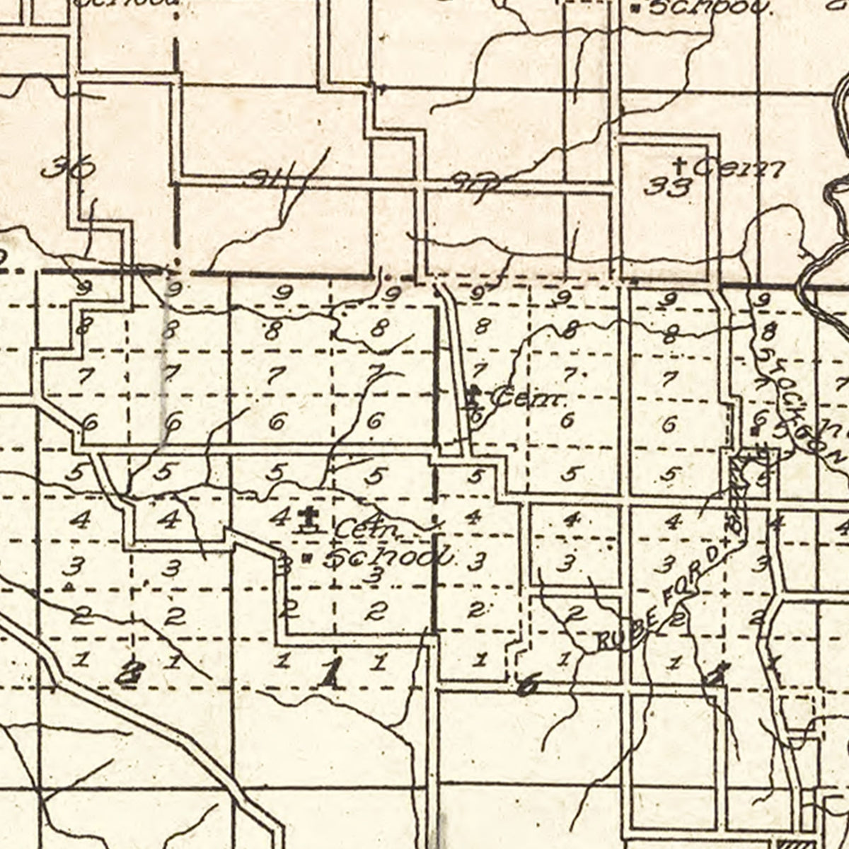 Restored historic details from the 1908 county map of Cedar County, Missouri