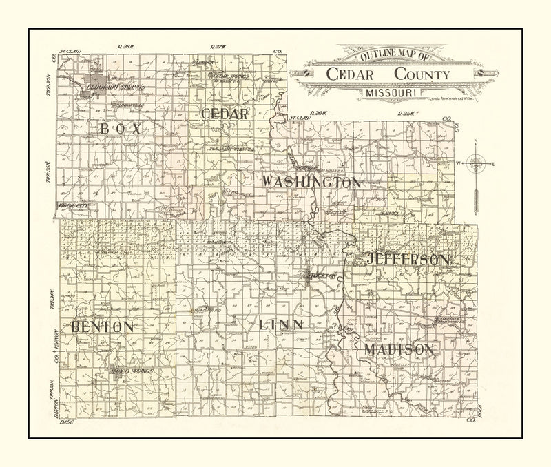 Size comparison using Vintage Map of Cedar County, Missouri 1908