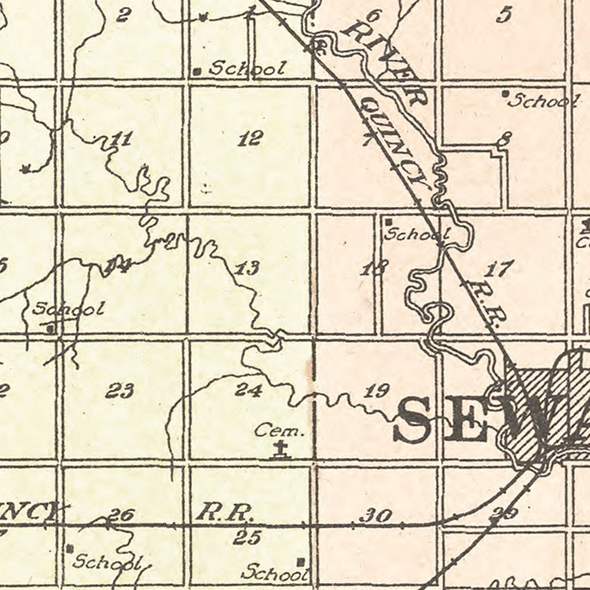 Restored historic details from the 1908 county map of Seward County, Nebraska