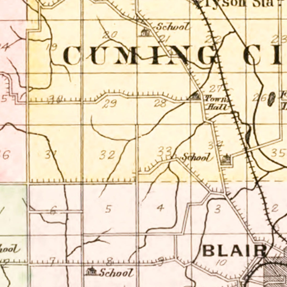 Restored historic details from the 1908 county map of Washington County, Nebraska