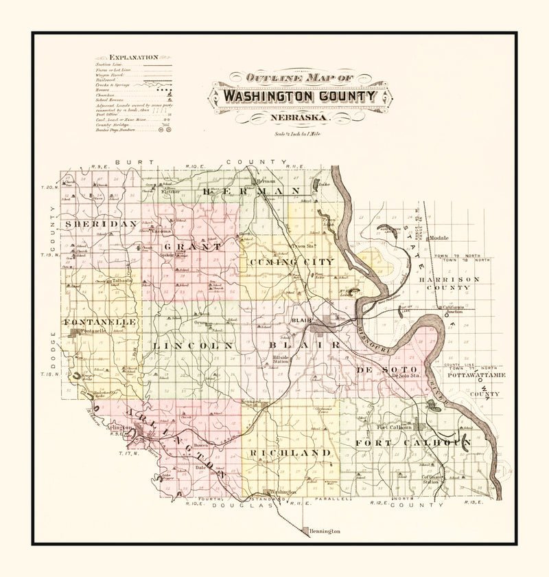 Size comparison using Vintage Map of Washington County, Nebraska 1908