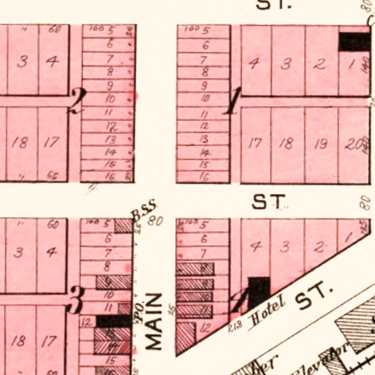 Restored historic details from the 1908 city map of Kennard, Nebraska