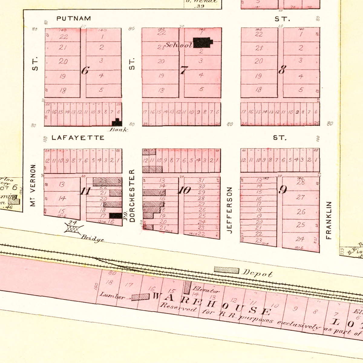 Restored historic details from the 1908 city map of Washington, Nebraska
