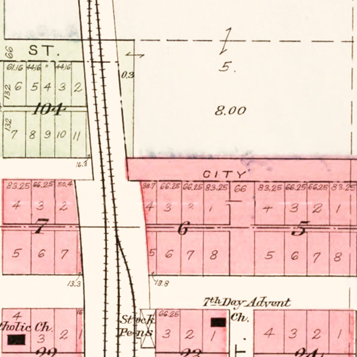 Restored historic details from the 1908 city map of Fort Calhoun, Nebraska