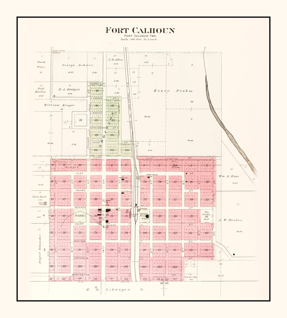 Vintage Map of Fort Calhoun, Nebraska 1908 print style example