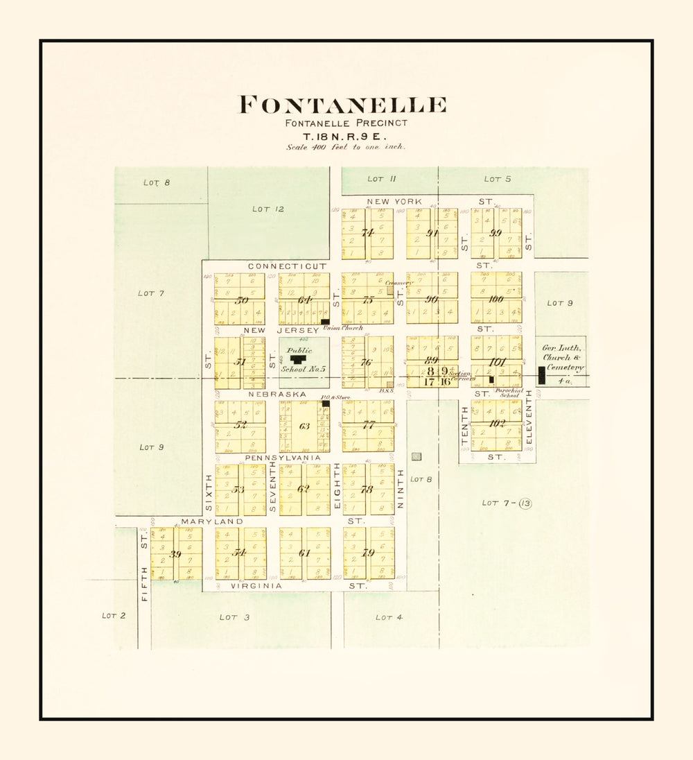 Vintage Map of Fontanelle, Nebraska 1908 print style example