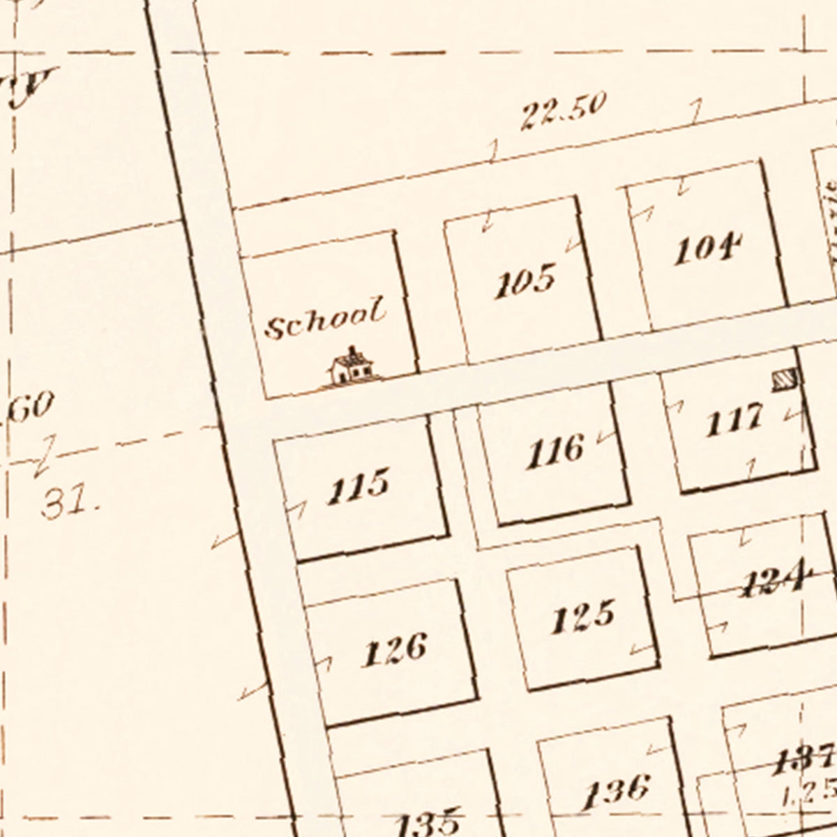Restored historic details from the 1908 city map of Cuming, Nebraska