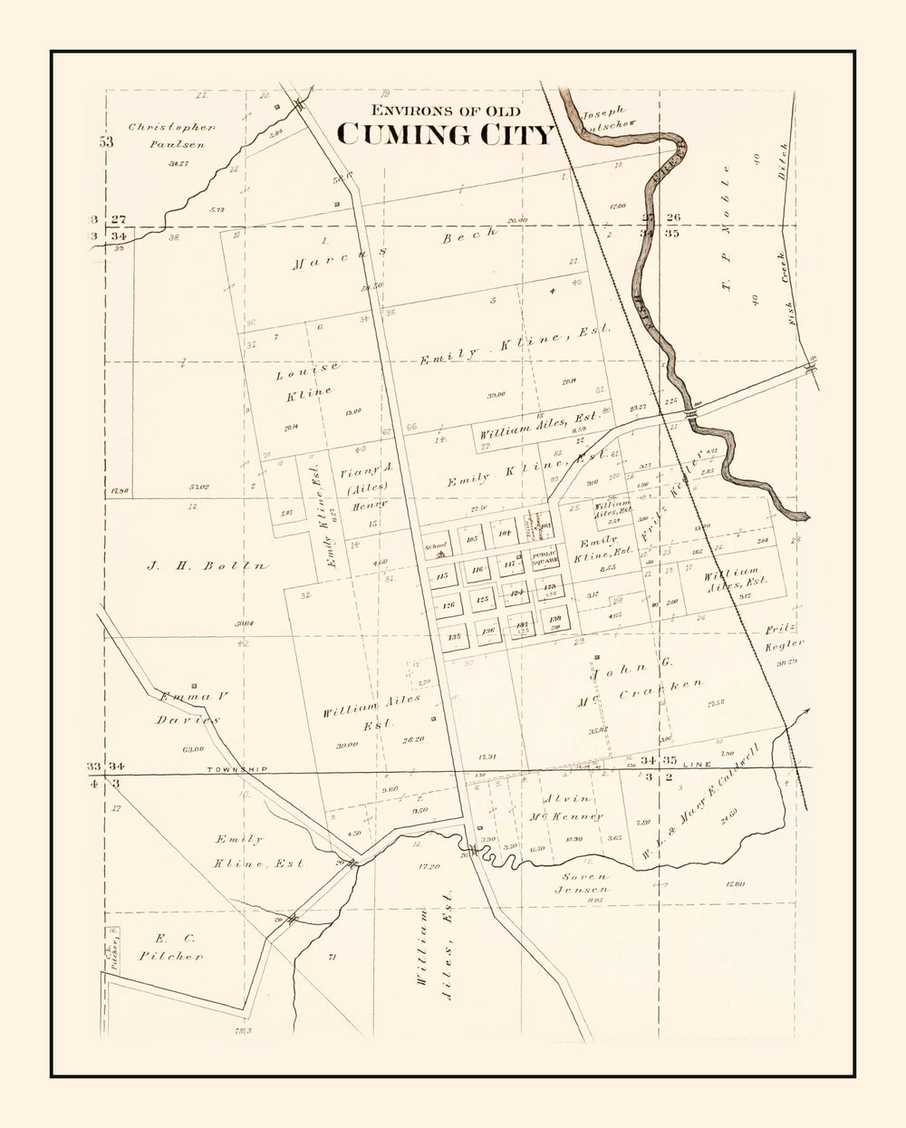 Vintage Map of Cuming, Nebraska 1908 print style example