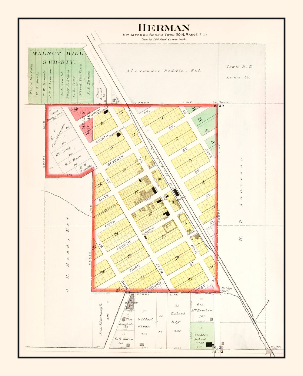 Vintage Map of Herman, Nebraska 1908 print style example