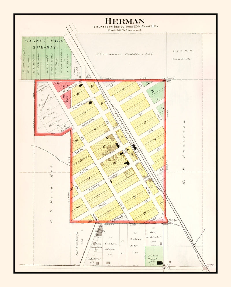 Size comparison using Vintage Map of Herman, Nebraska 1908